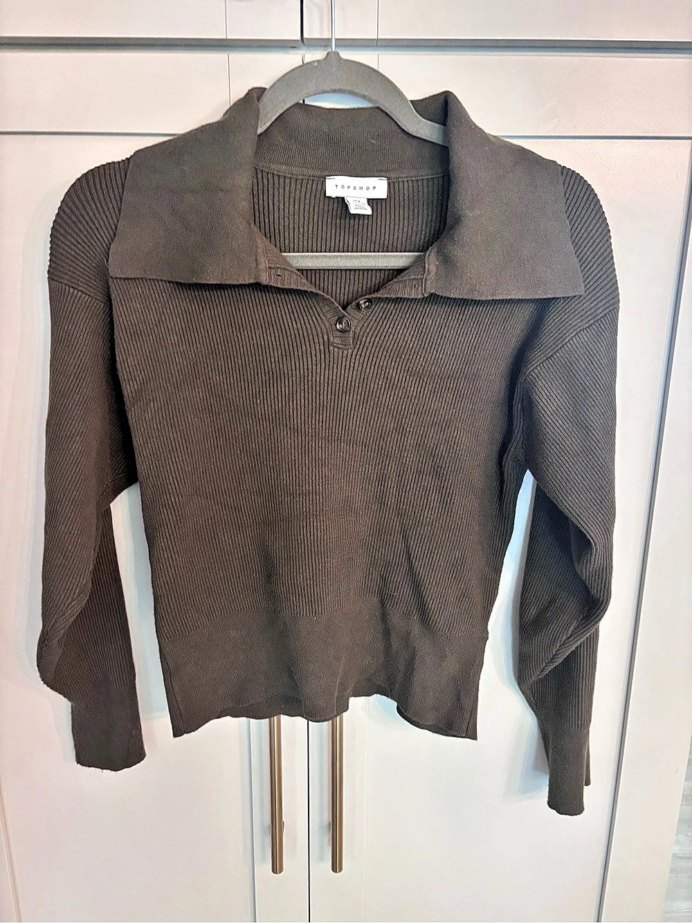 Topshop Ribbed Collared Long Sleeve in Army Green Like New